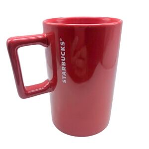 Starbucks Coffee Mug 10oz Red Square Handle Glossy Ceramic 2018 Vertical Logo
